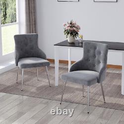 Button Back Dining Chair Velvet Padded Seat Metal Legs Living Room Bedroom Chair