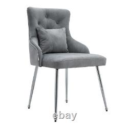 Button Back Dining Chair Velvet Padded Seat Metal Legs Living Room Bedroom Chair