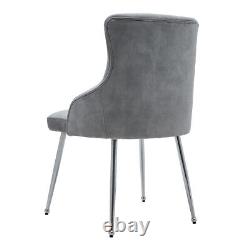 Button Back Dining Chair Velvet Padded Seat Metal Legs Living Room Bedroom Chair