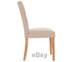 Button Back Dining Chairs Cream Linen & Oak Legs Pair Upholstered Fabric Chairs