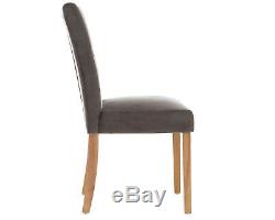 Button Back Dining Chairs Grey Velvet & Oak Legs Pair Upholstered Fabric Chairs