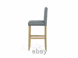 Button Tufted Upholstered Grey Fabric Bar Stool with Backrest Madison