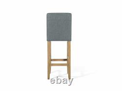 Button Tufted Upholstered Grey Fabric Bar Stool with Backrest Madison