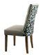 Buttoned Backrest Upholstered Dining Chair Floral Design Brown Wooden Legs