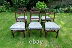 CHARMING SET OF 6 VICTORIAN MAHOGANY BLUE UPHOLSTERED DINING CHAIRS Smee & Cobay
