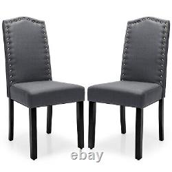 COSTWAY 2pcs Dining Chairs High Back Upholstered Chairs with Adjustable Foot Pads