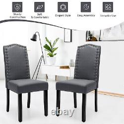 COSTWAY 2pcs Dining Chairs High Back Upholstered Chairs with Adjustable Foot Pads