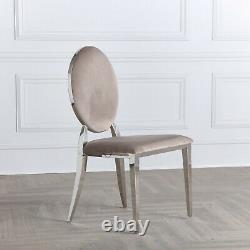 Champagne Upholstered Velvet Luxury Dining & Kitchen Chair with Oval Chrome Trim