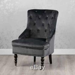 Charcoal Grey Matte Velvet Antique Upholstered Occasional Bedroom Chair (gb428)