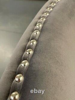 Charlo Dark Grey Velvet Dining Chair Metal Legs Button Back Stud Detail