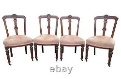 Charming Matched Set of 4x Antique Victorian Mahogany Upholstered Dining Chairs