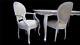 Chateau White Dining Table Set W 6 Chairs Upholstered Ivory Cream Damask Fabric