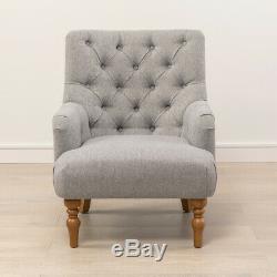 Chatsworth Grey Fabric Button Upholstered Armchair Bedroom Occasional D-502