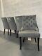 Chelsea Dark Grey Velvet Dining Chair Lion/rectangle Knocker Black Wood Legs