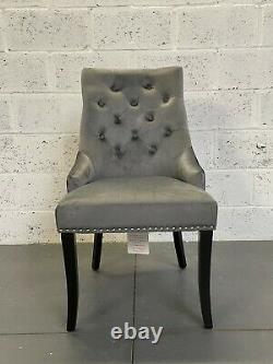 Chelsea Dark Grey Velvet Dining Chair Lion/Rectangle Knocker Black Wood Legs
