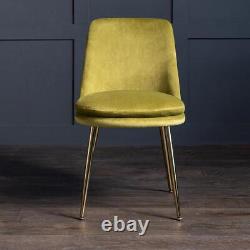 Chelsea Dining Chair Lime Velvet Upholstered Seat with Art Deco Gold Metal Base