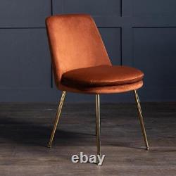 Chelsea Dining Chair Orange Velvet Upholstered Seat Art Deco Gold Metal Base
