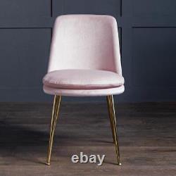 Chelsea Dining Chair Pink Velvet Upholstered Seat with Art Deco Gold Metal Base