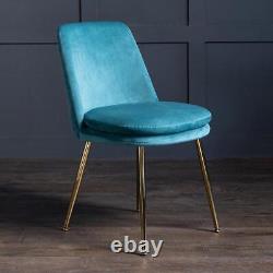 Chelsea Dining Chair Turquoise Velvet Upholstered Seat Art Deco Gold Metal Base