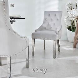 Chelsea Dove Grey Brushed Velvet Dining Chair with Stainless Steel legs