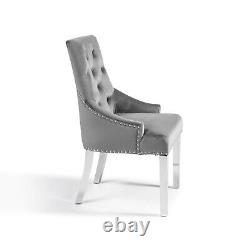 Chelsea Grey Brushed Velvet Dining Chair with Steel Legs Hoop Handle