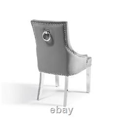 Chelsea Grey Brushed Velvet Dining Chair with Steel Legs Hoop Handle