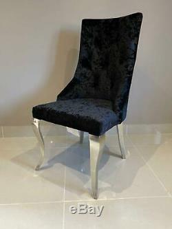 Cheshire Knocker Back Dining Chair Black Crushed Velvet Louis Chrome Legs