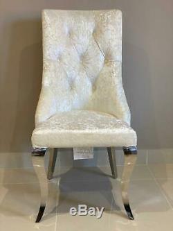 Cheshire Knocker Back Dining Chair Cream Crushed Velvet Louis Chrome Legs