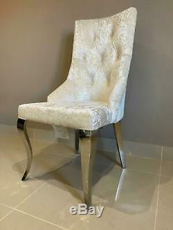 Cheshire Knocker Back Dining Chair Cream Crushed Velvet Louis Chrome Legs