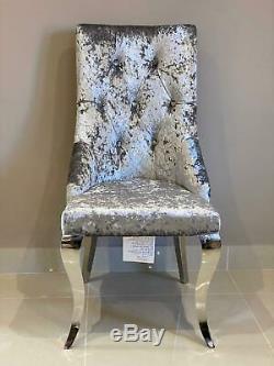 Cheshire Knocker Back Dining Chair Silver Crushed Velvet Louis Chrome Legs