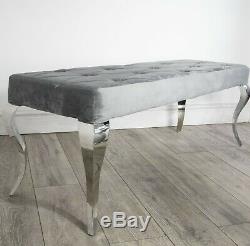 Chrome Modern Louis Black/Grey Upholstered Velvet Dining Room Chair Bench 130cm