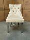 Clio Beige Cream Velvet Dining Chair Metal Legs Pleated Button Back Silver Studs