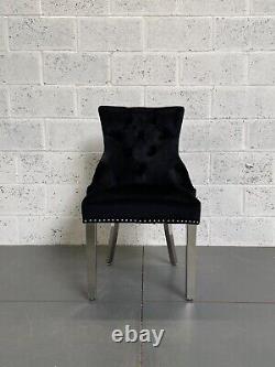 Clio Black Brushed Velvet Dining Chair Metal Legs Pleated Button Back Detail