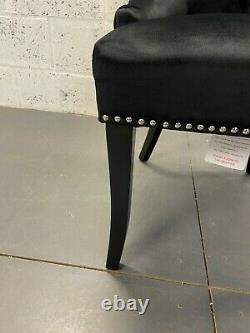 Clio Black Velvet Dining Chair Black Legs Pleated Button Back Silver Stud Detail