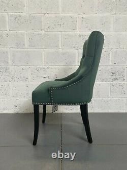 Clio Green Velvet Dining Chair Black Legs Pleated Button Back Silver Stud Detail