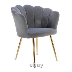 Compact Scallop Armchair Velvet Occasional Chair Living Dining Room Gold Legs