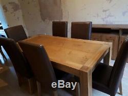 Contemporary Classic Oak Dining Table and 8 matching Leather Upholstered Chairs