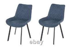 Core Aspen Blue Fabric Upholstered Dining Chairs Angled Metal Legs, Set of 2