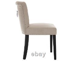 Cream Linen Scroll Top Dining Chair With Knocker Button Back Upholstered Chair