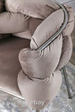 Cream Oyster Velvet Tub/Dining Chair Accent Chair Hugging Upholstered Chrome Leg