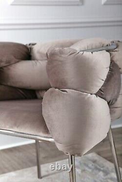 Cream Oyster Velvet Tub/Dining Chair Accent Chair Hugging Upholstered Chrome Leg