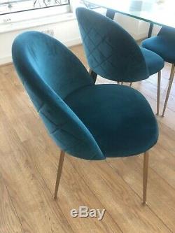Cult Heather Dining Chairs Velvet Upholstered Teal x4