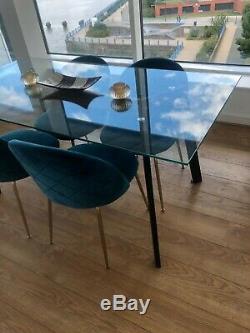 Cult Heather Dining Chairs Velvet Upholstered Teal x4