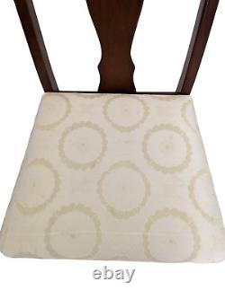 DINING CHAIRS 4 Set Solid Mahogany Cream Pattern Seat Cushions Carved Backs