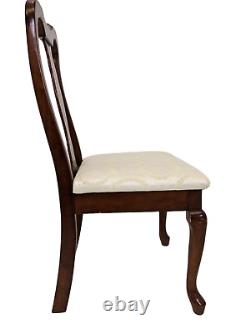 DINING CHAIRS 4 Set Solid Mahogany Cream Pattern Seat Cushions Carved Backs