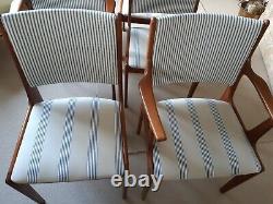 Danish dining chairs vintage / retro upholstered in blue stripe fabric