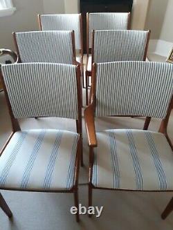 Danish dining chairs vintage / retro upholstered in blue stripe fabric