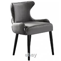 Dark Grey Oxford Velvet Dining Chairs Upholstered Dining Room Chairs with Wood Leg