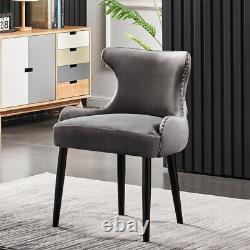 Dark Grey Oxford Velvet Dining Chairs Upholstered Dining Room Chairs with Wood Leg