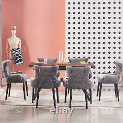 Dark Grey Oxford Velvet Dining Chairs Upholstered Dining Room Chairs with Wood Leg